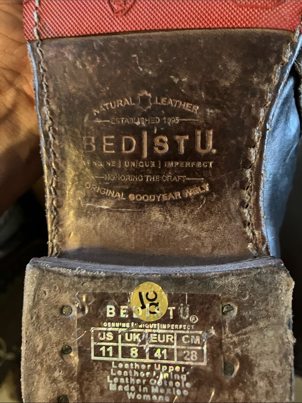 BED|STU Brown Leather Boot Heel with Stamped Logo